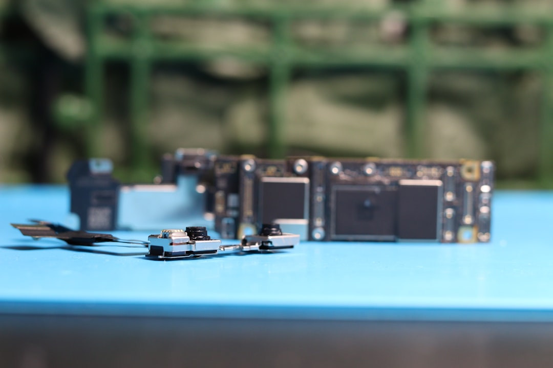 An electronic circuit board and components are shown.